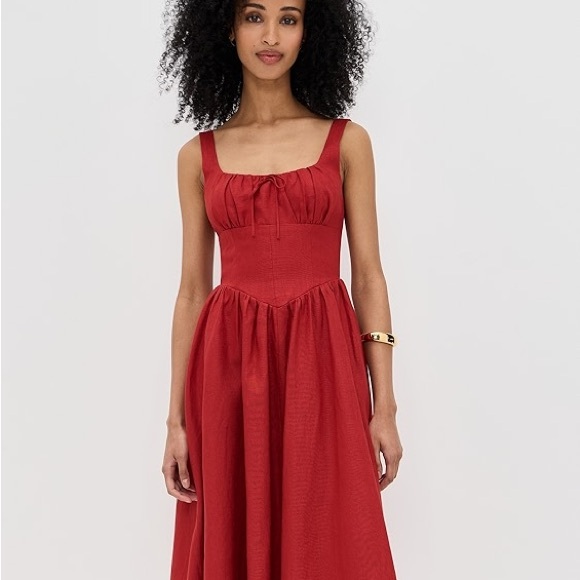 NWOT Reformation Balia Linen Midi / Maxi Dress in Sundried Tomato Red - Picture 5 of 14
